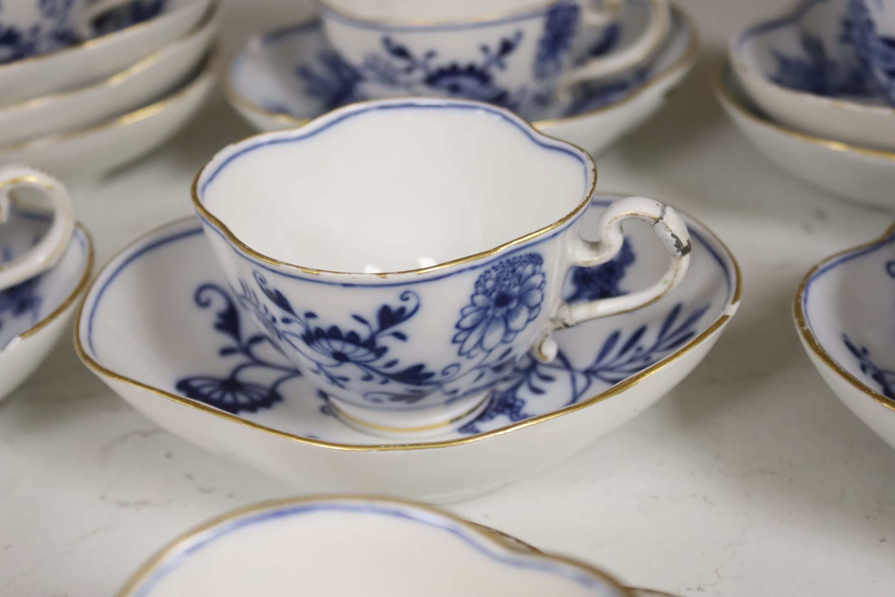 A Meissen blue and white part coffee service and similar leaf shaped dishes